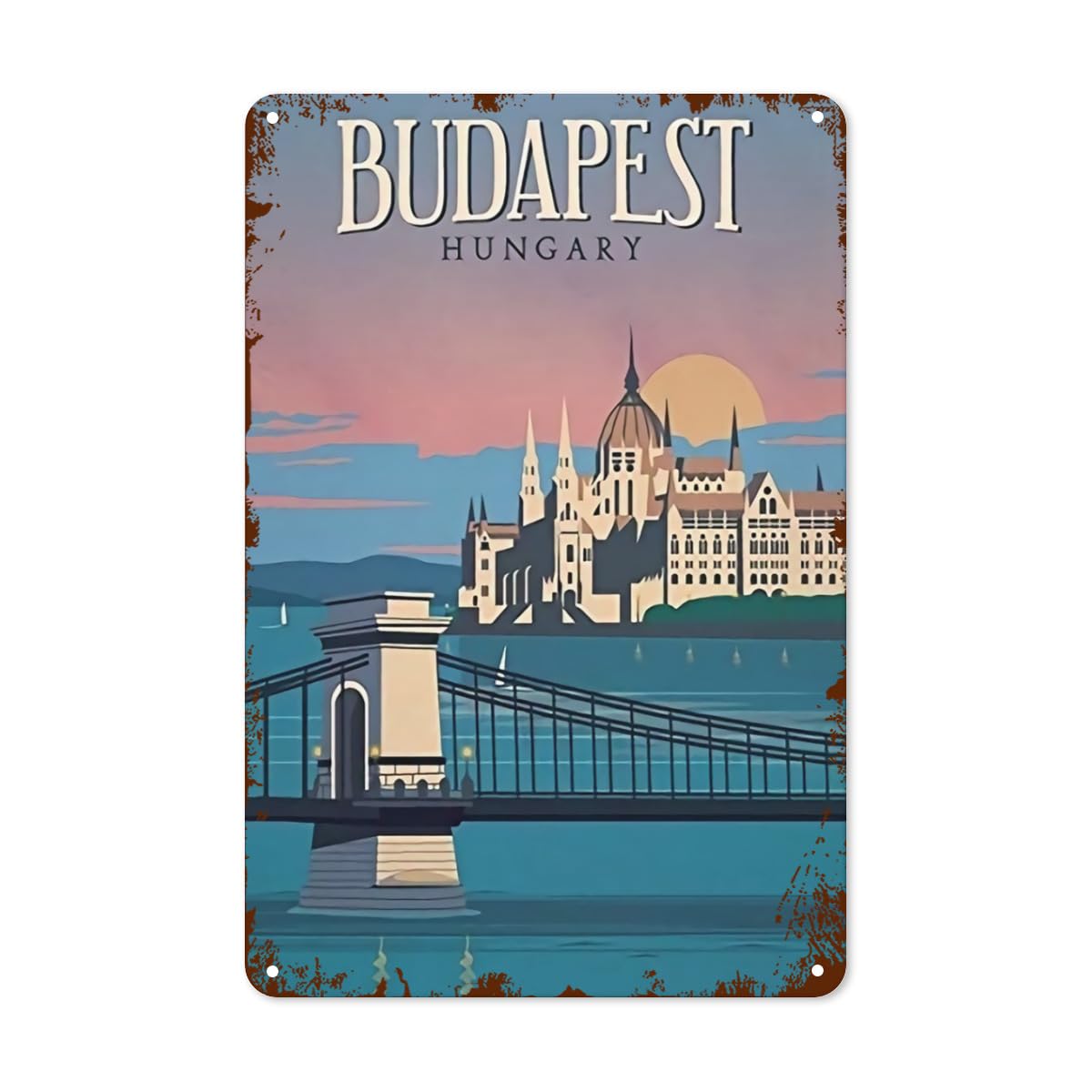 Home Decor Store - Vintage Tin Sign Budapest Metal Sign