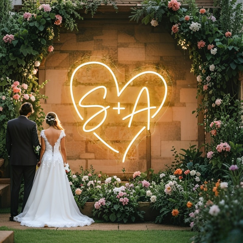 Home Decor For Birthday - Custom Initials Heart LED Neon Sign,