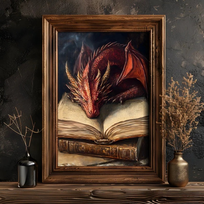 Large Dragon Reading Book Post - Home Decor Gothic recension och pris