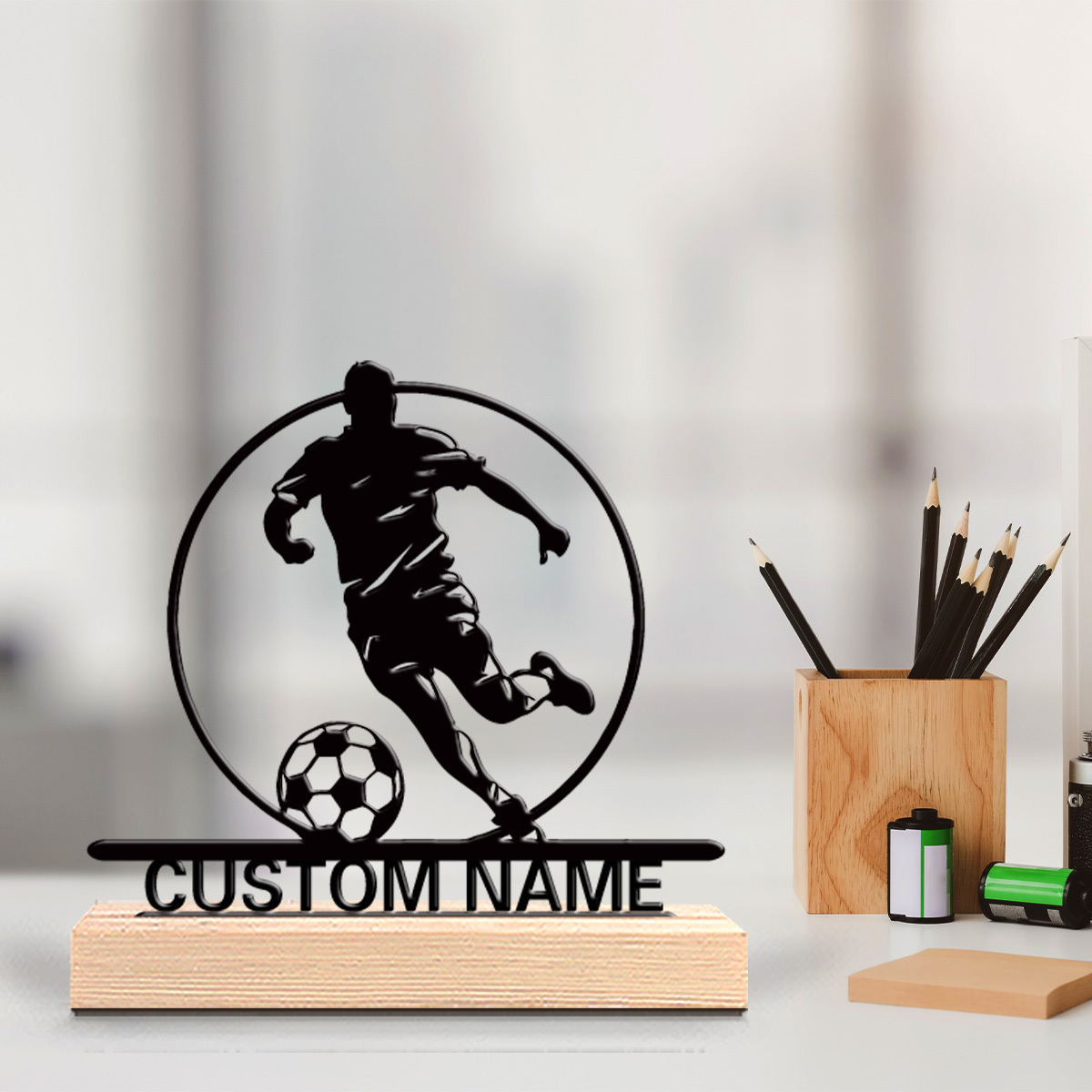 Custom Soccer Player Metal Sta - Home Decor For Birthday recension och pris
